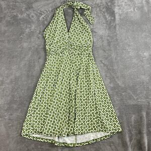 Huhot Sundress Womens M Floral Halter Boho Retro Hippie Green White